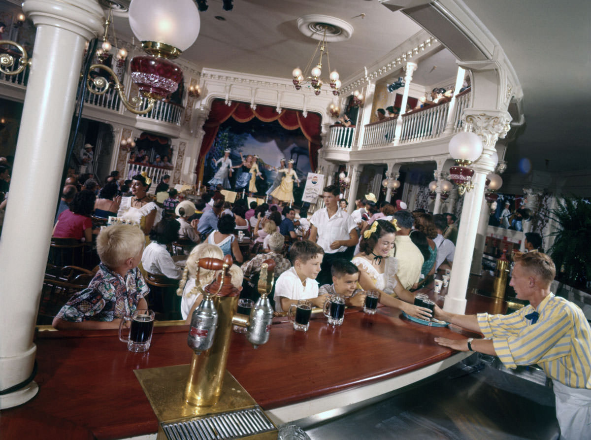 A children's saloon, the Golden Horseshoe, photographed at Disneyland on July 17, 1955