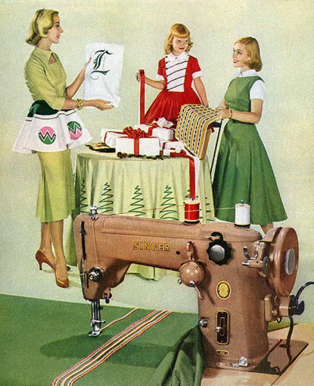 Give a Woman a Real Gift of Sewing! From Singer Sewing Machine Company advertisement in the December 5, 1955 issue of LIFE
