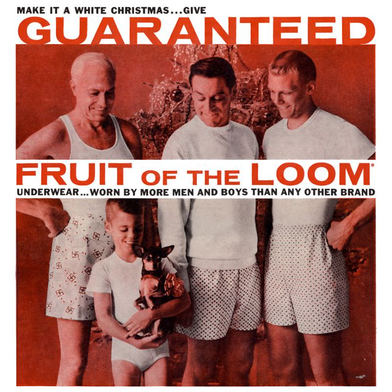 Guaranteed White Christmas. From an advertisement for Fruit of the Loom Underwear appearing in the December 1, 1958 issue of LIFE