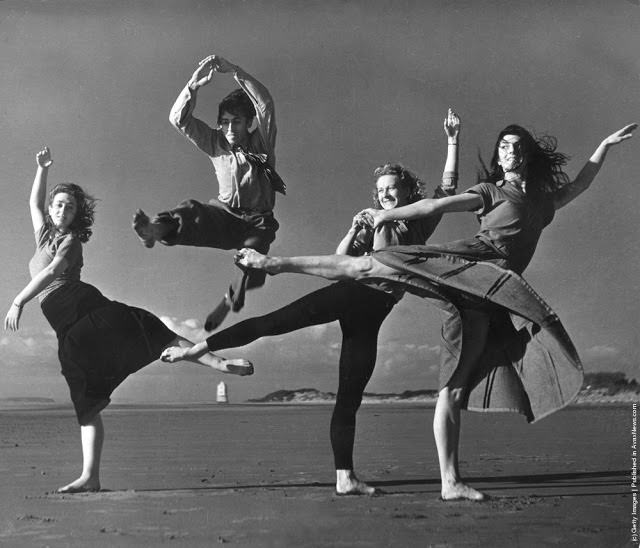 Saint James Ballet Company limber up on the beach at Burnham in Somerset