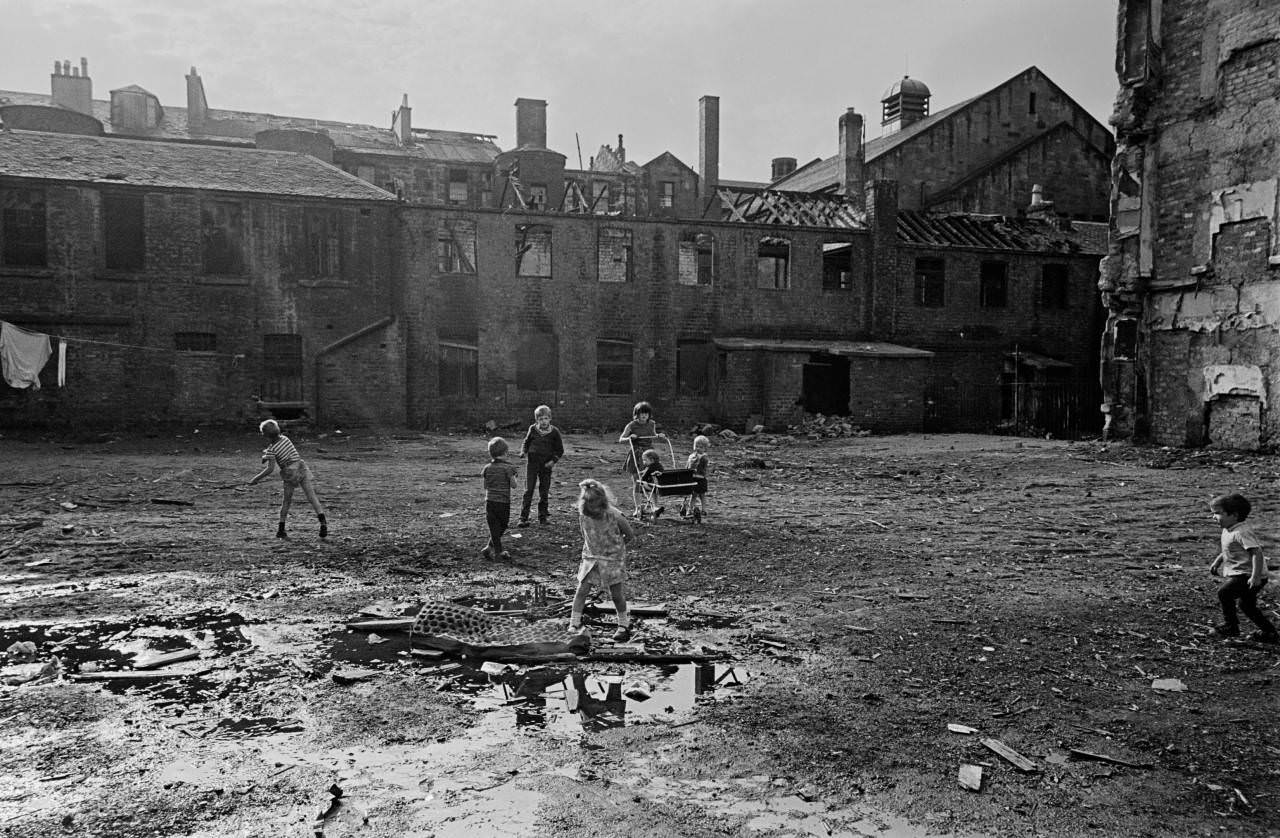 Children playing in a Gorbals tenement courtyard 1970