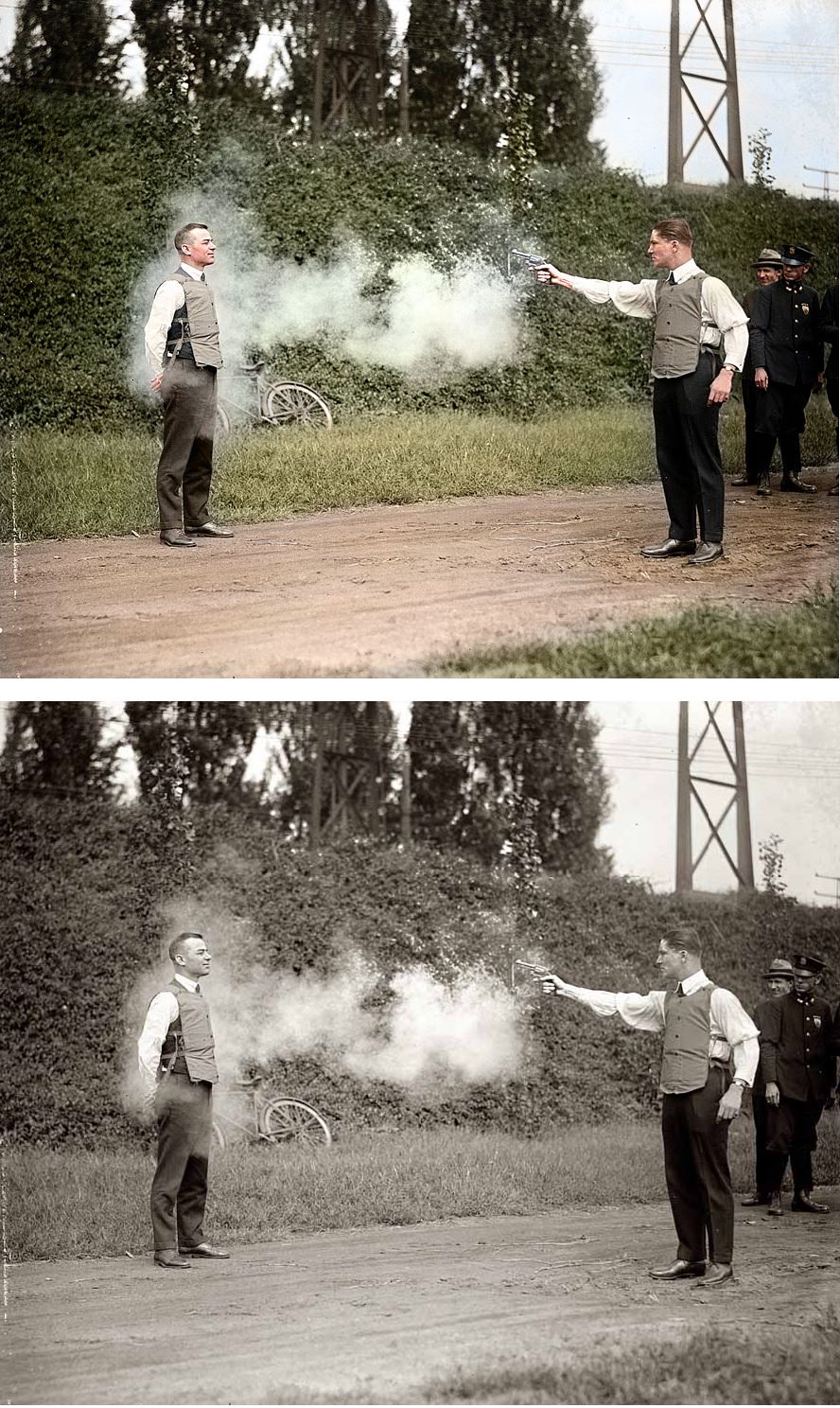 W.H. Murphy and his Associate Demonstrating their Bulletproof Vest on October 13, 1923