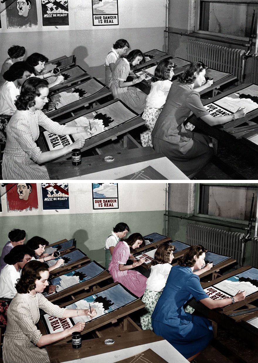 Painting WWII Propaganda Posters, Port Washington, New York – 8 July 1942