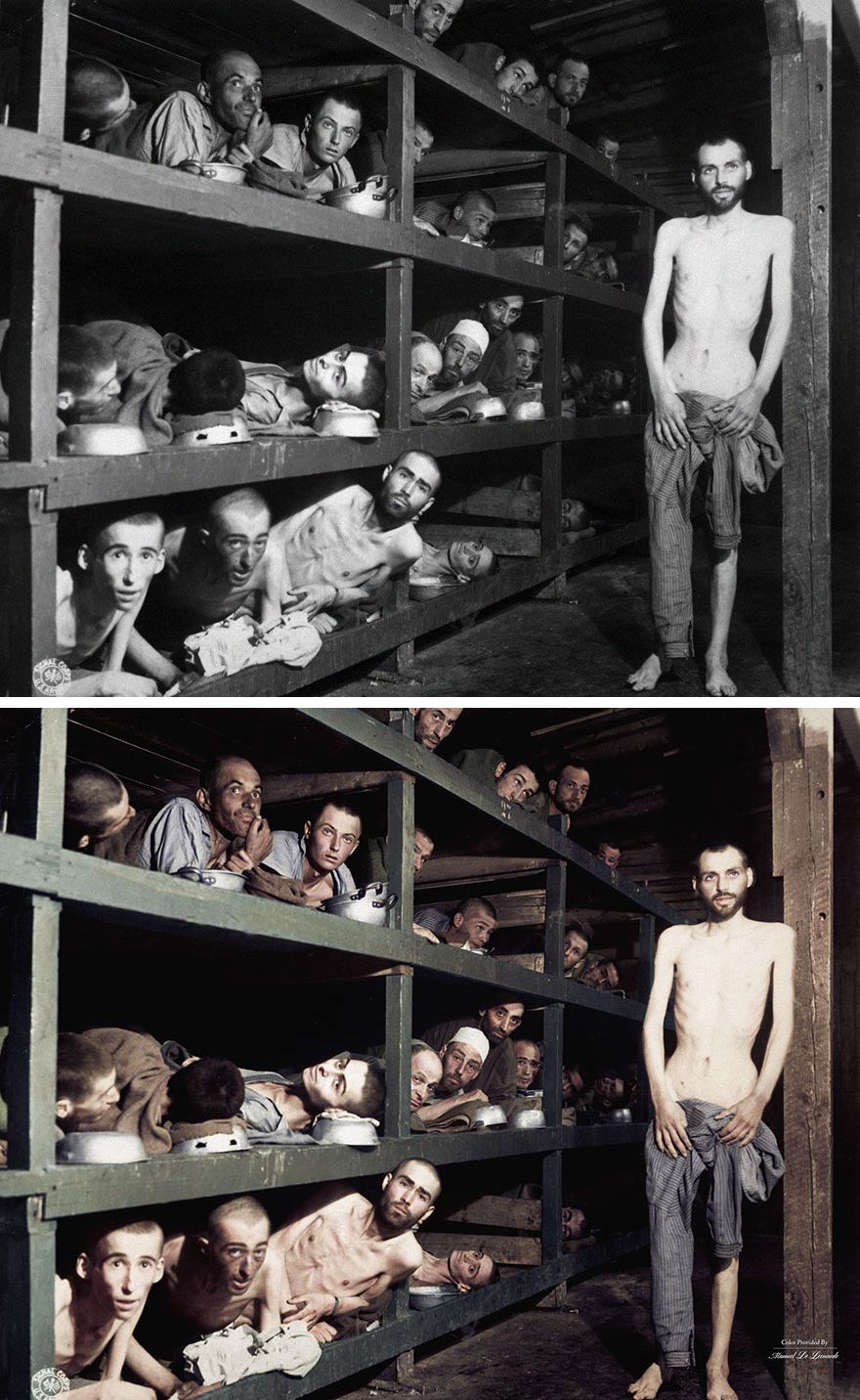 Crowded Bunks in the Prison Camp at Buchenwald, April 16, 1945