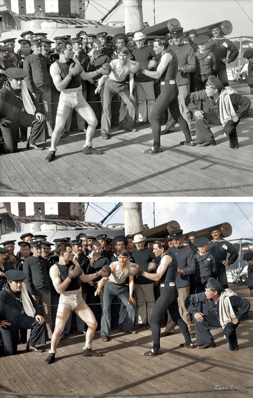 Boxing match aboard the U.S.S. New York, July 3, 1899