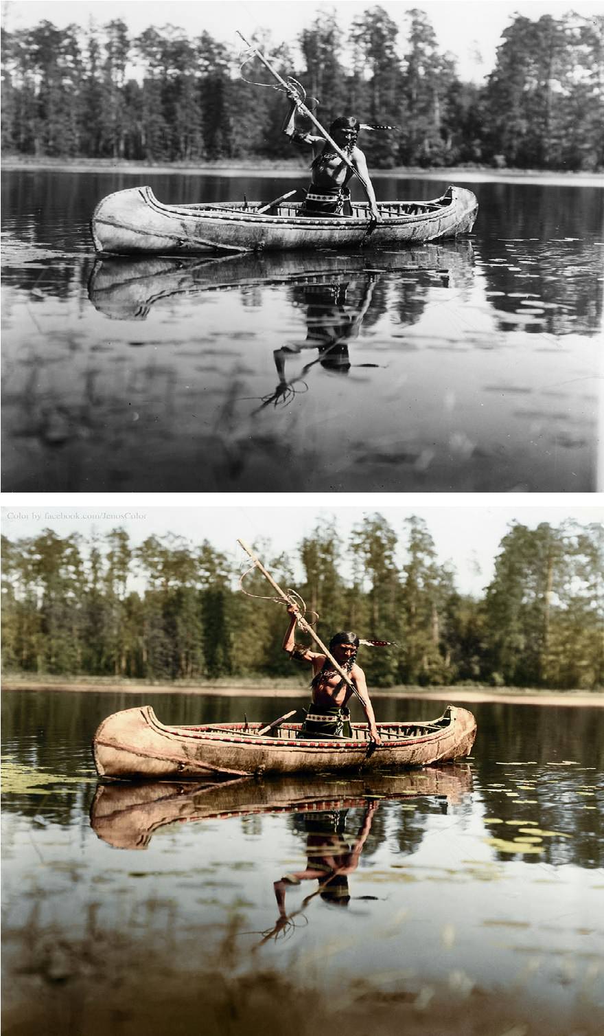 An Ojibwe Native American spearfishing, Minnesota, 1908