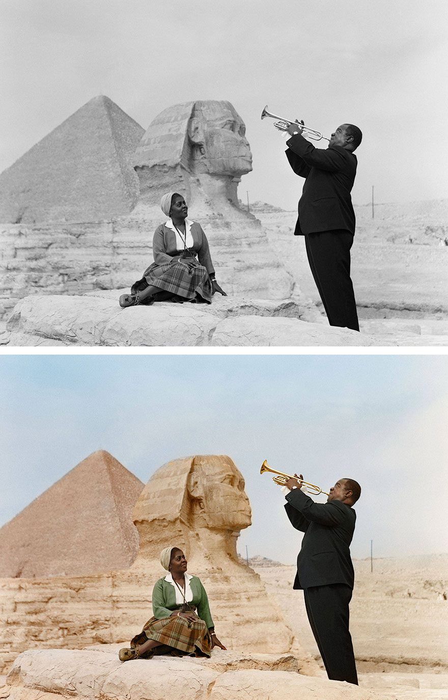 Louis and Lucille Armstrong at the Sphinx, January 28, 1961