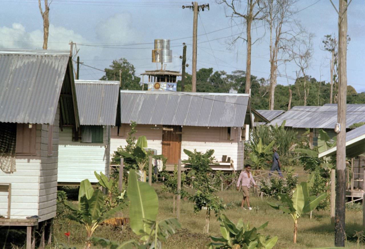 Peoples Temple compound, mass suicide cult led by Jim Jones, after bodies were removed at Jonestown, Guyana in 1978.