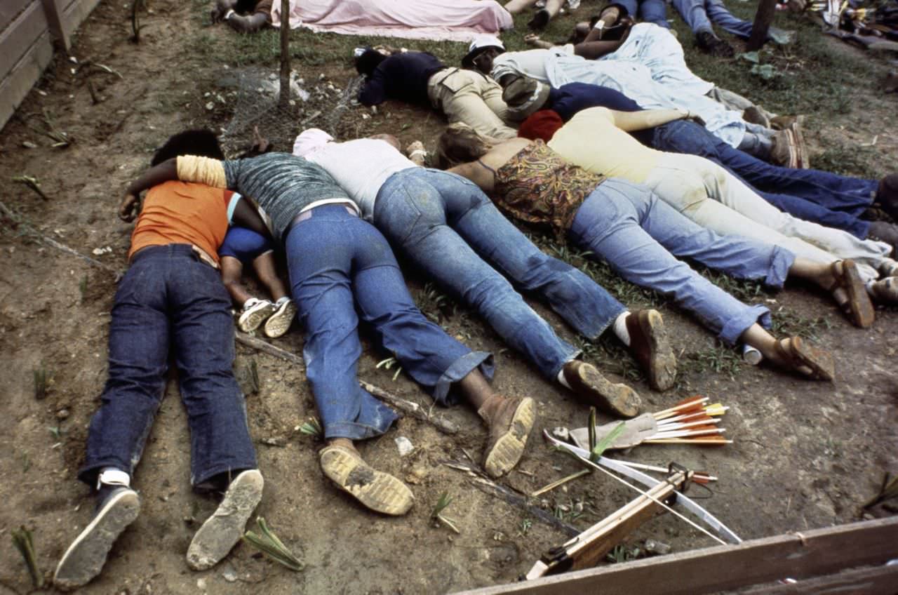 Jonestown, Guyana, mass suicide cult led by Jim Jones on Nov. 18, 1978.