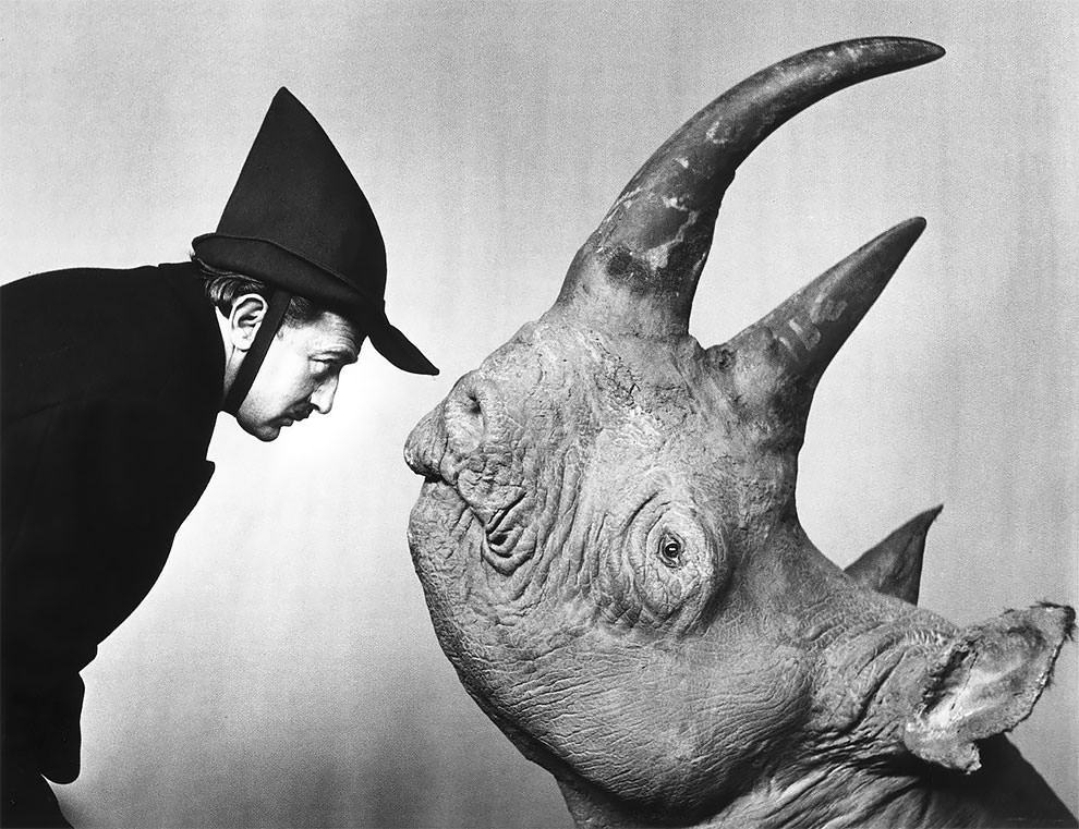 Salvador Dali and rhino, “Chaos and Creation”, 1958.