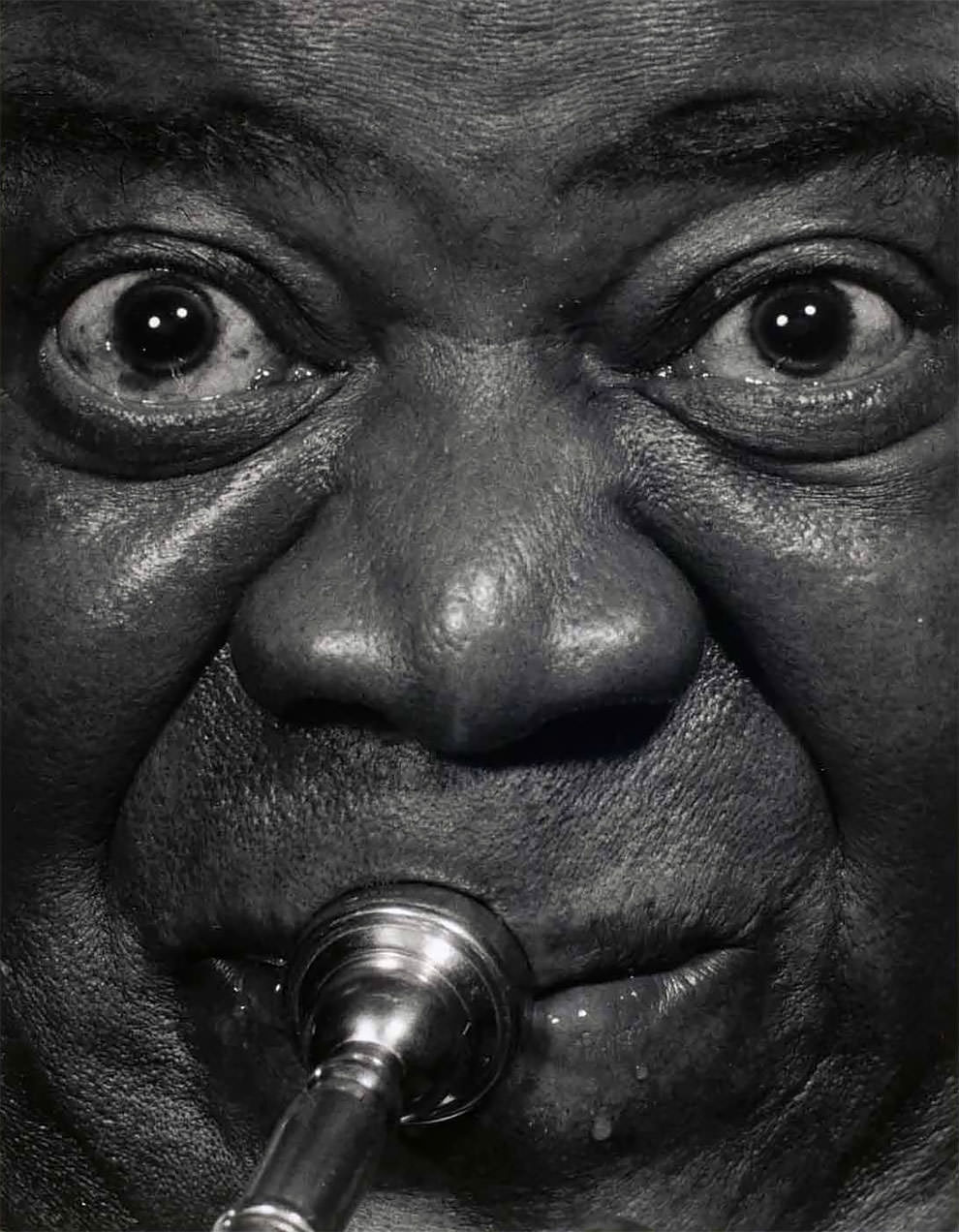 The American trumpeter, singer, composer and conductor Louis Armstrong. New York City, Halsman’s studio. 15th April 1966.