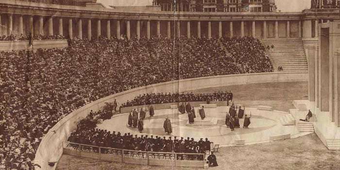 Lewisohn Stadium was an open air amphitheater on the campus of the City College of New York that opened in 1915. It was destroyed in 1973 to make way for a new academic center.