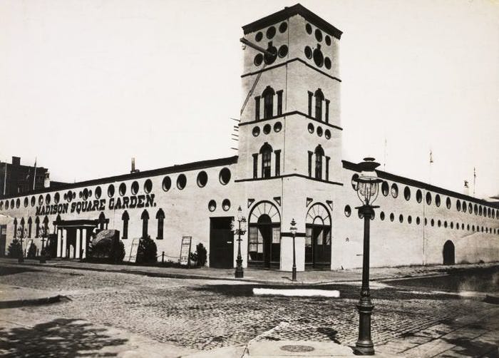 An early incarnation of Madison Square Garden was located between Fifth and Madison Avenues, and 26th and 27th Streets. The arena was demolished in 1926.