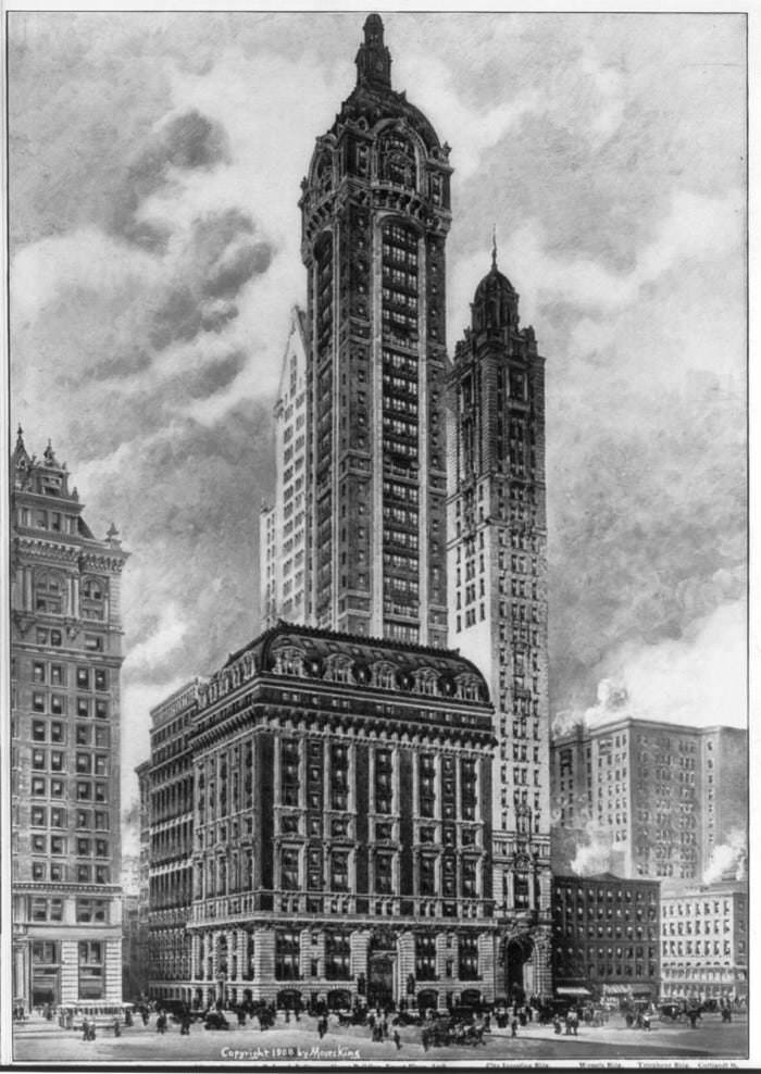 The Singer Building in lower Manhattan was completed in 1908 and served as the headquarters of the Singer Manufacturing Company. It was demolished in 1968.