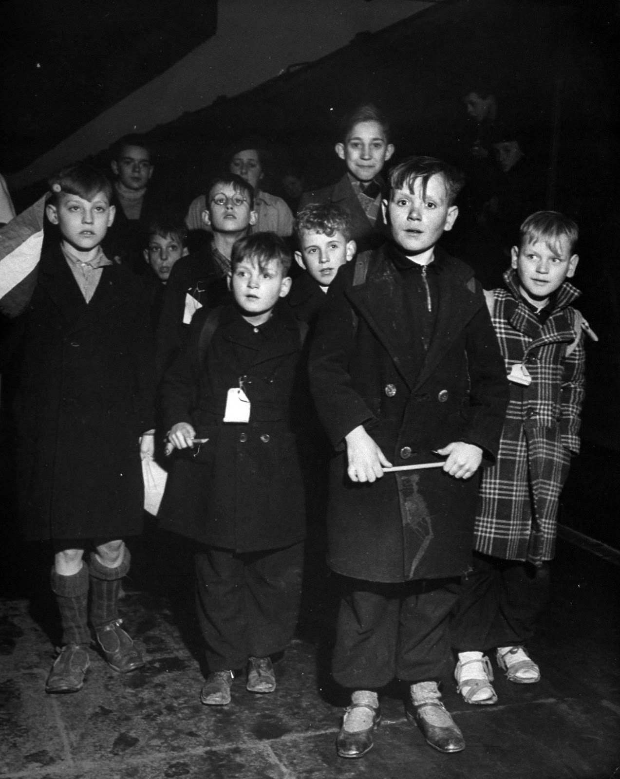 A group of Dutch refugee children arriving at Coventry Station in the U.K., in 1945.