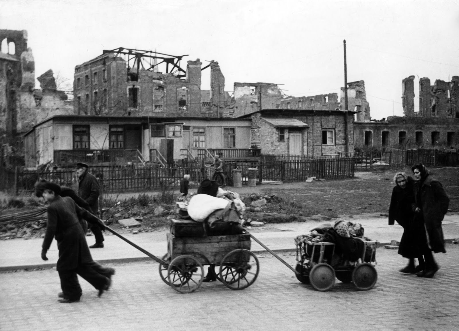 War refugees walking through Berlin with their belongings on Dec. 15, 1945.