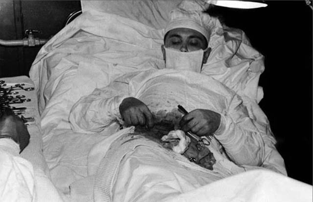 Dr. Leonid Rogozov who cut out his appendix because he was the only physician on station.