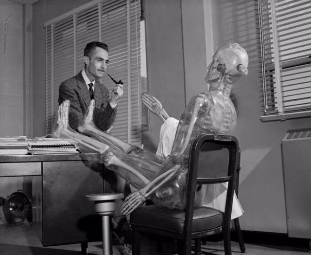 Los Alamos chemist, Wright H. Langham with Plastic Man, used to simulate human radiation exposures, 1959.