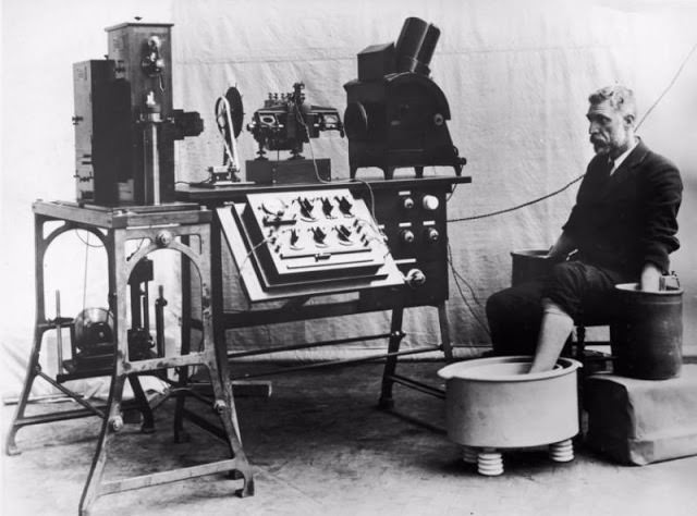 The first electrocardiograph, introduced by Cambridge Scientific Instruments.