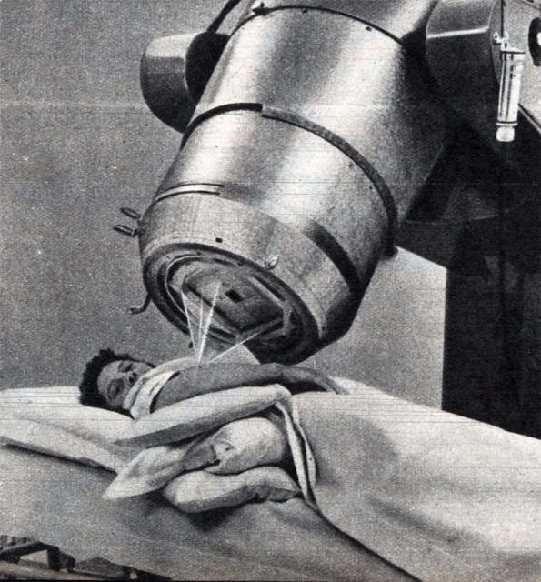 Cobalt "bomb" treatment of a patient at a Paris clinic.