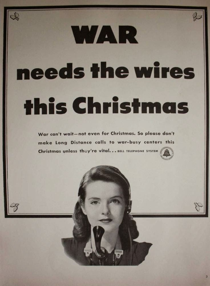 1940s Bell telephone woman operator wartime Christmas.