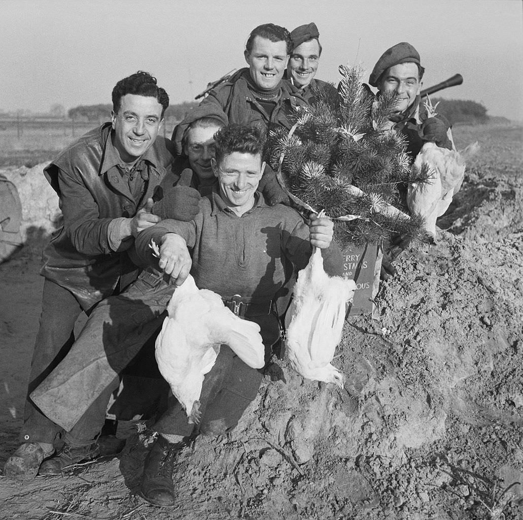 Chickens for Christmas dinner, Holland, 1944.