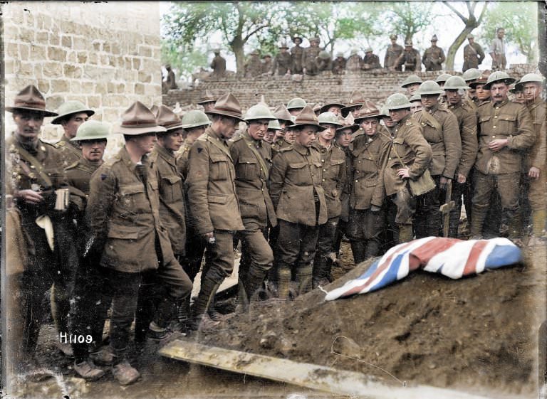 One poignant photo shows the funeral of Sergeant Henry Nicholas, VC, in World War I, France.