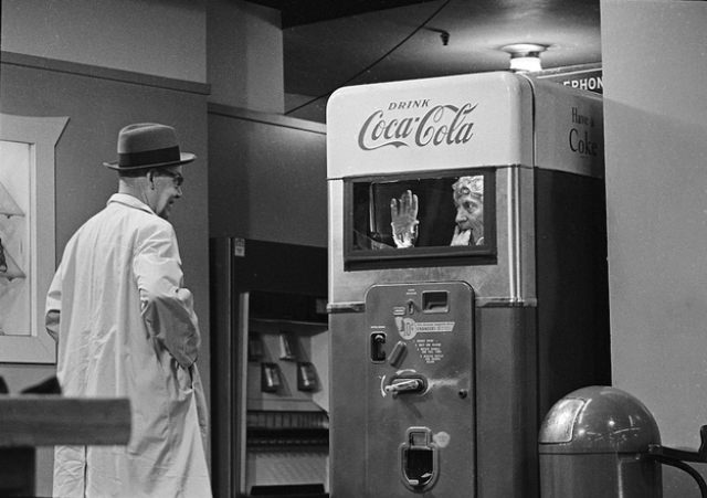 That’s actually Harpo Marx surprising someone on Candid Camera from inside a Coca-Cola vending machine.