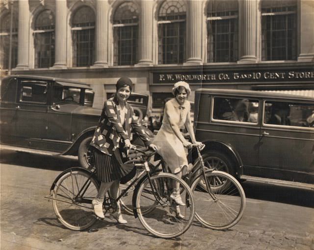 Ethel and Marge Kerwin on a bike.