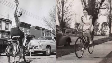 actresses riding bicycle