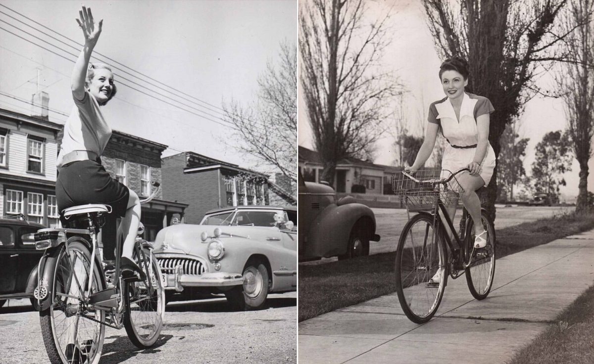 actresses riding bicycle