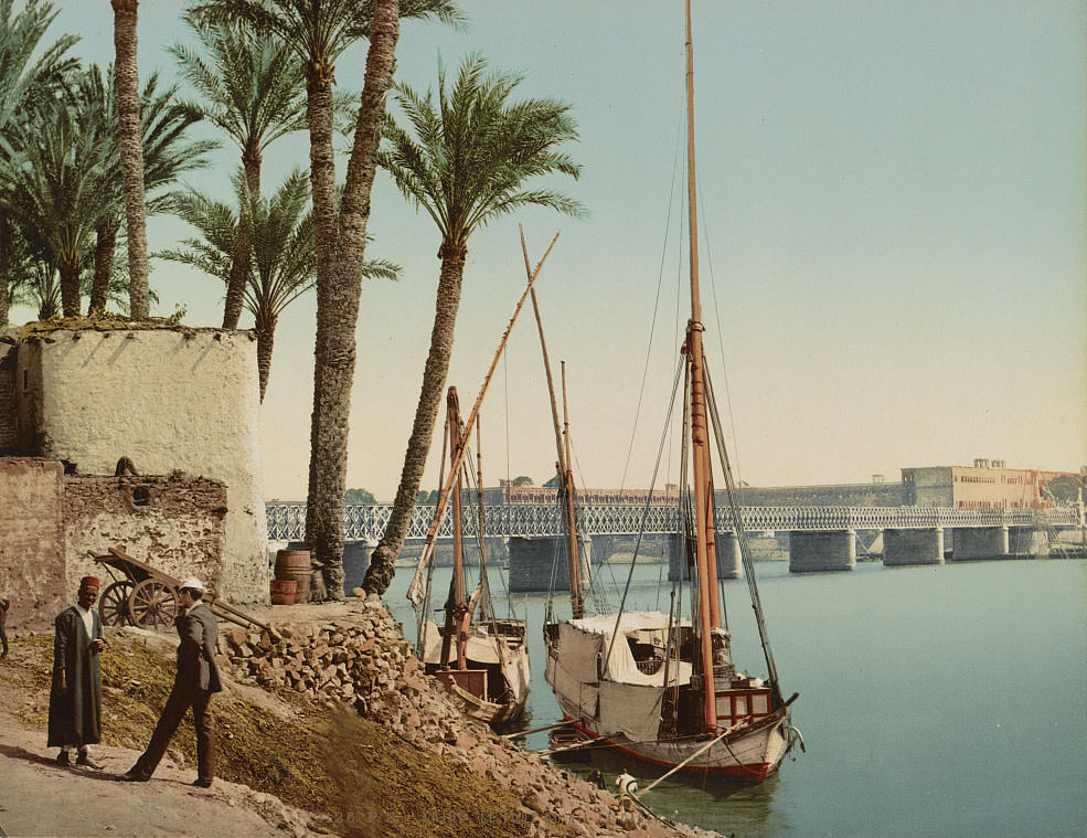 Nile Bridge and the English Barracks, Cairo, 1890s