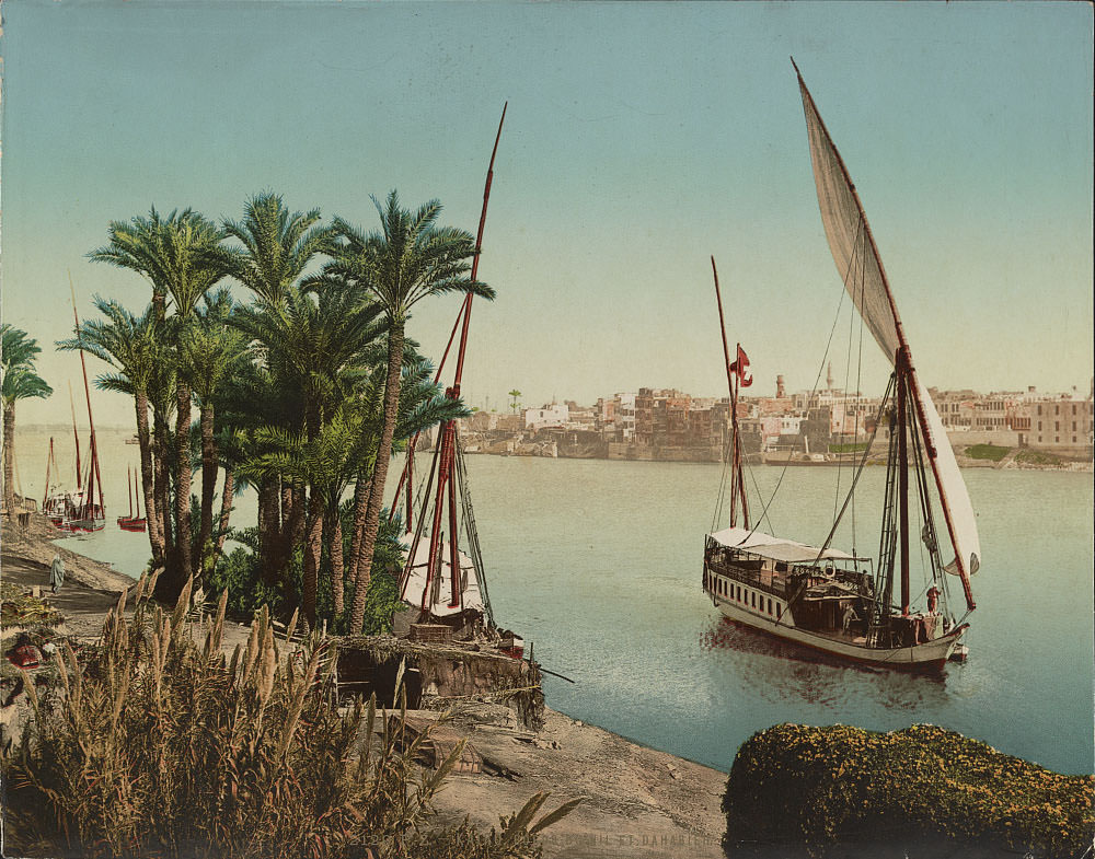 Banks of the Nile and Dahabieh, Cairo, 1890s
