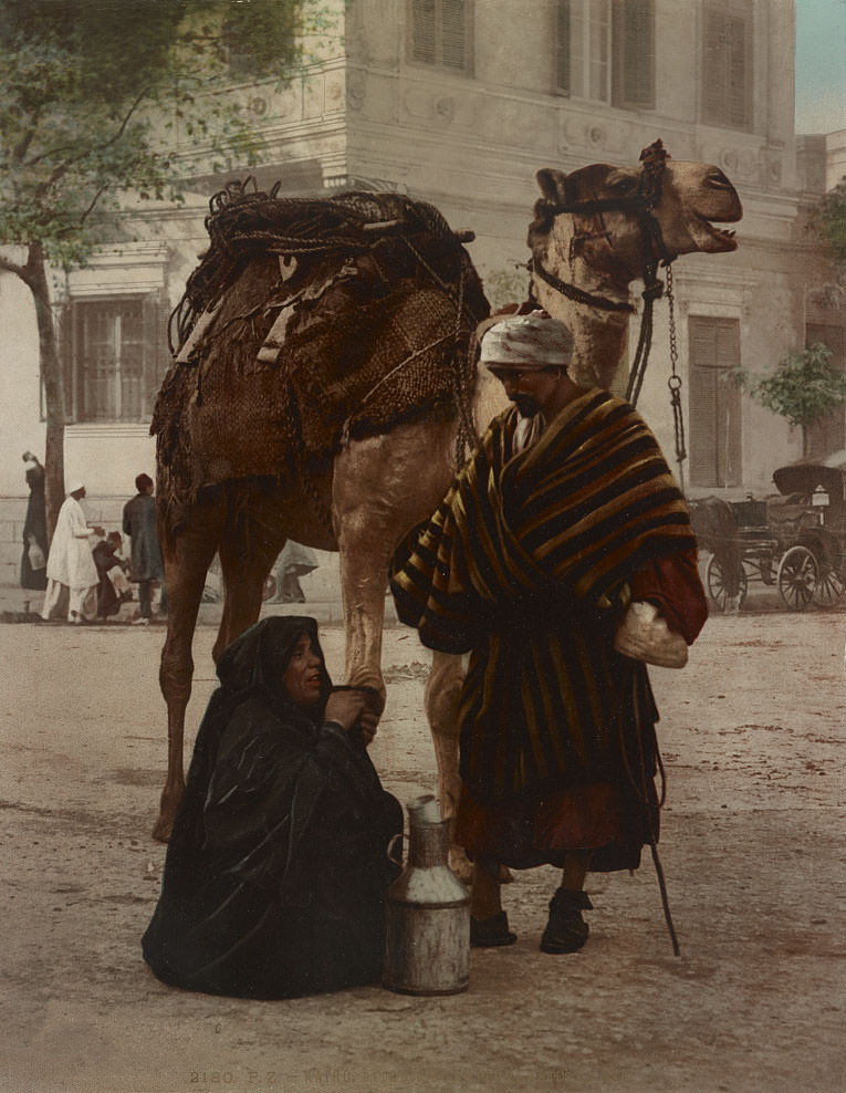 Bedouin and his wife after the market, Cairo, 1890s