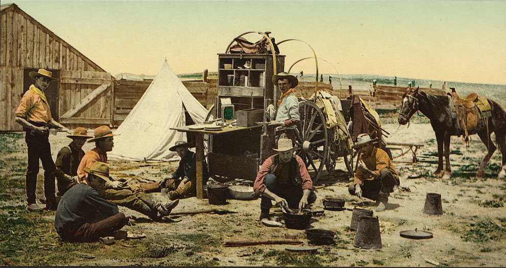 The round up, "grub pile", Colorado, 1890s