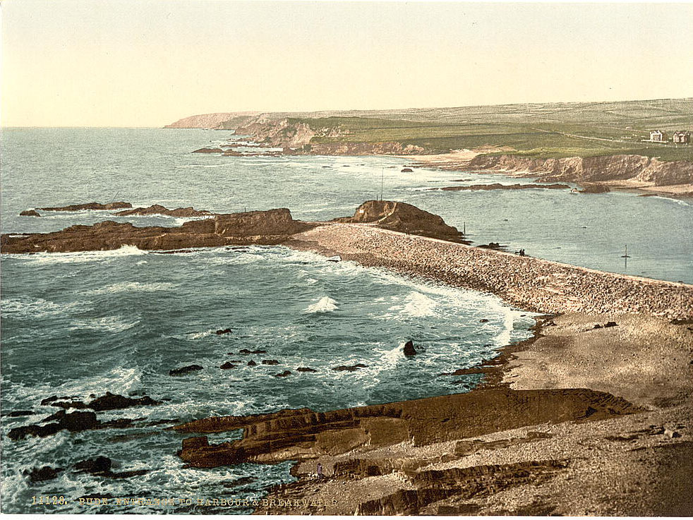 Entrance to harbor and breakwater, Bude