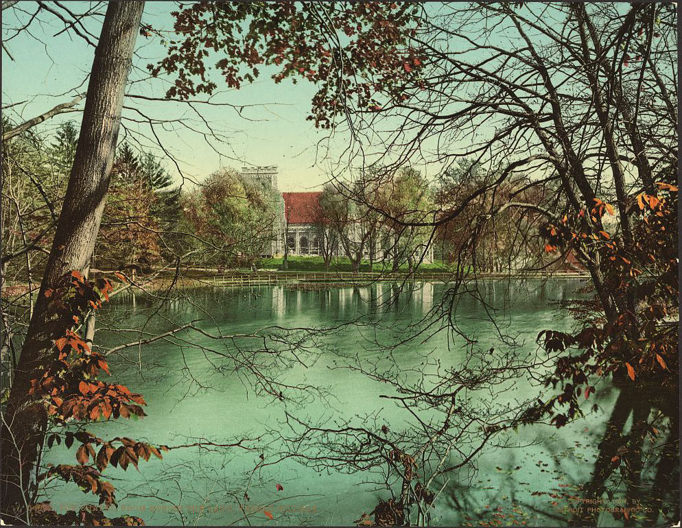 The chapel from across the lake, Vassar College, 1904