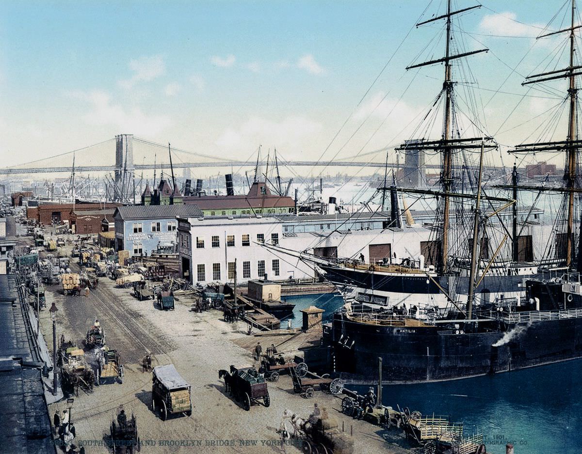 South Street and the Brooklyn Bridge, 1900