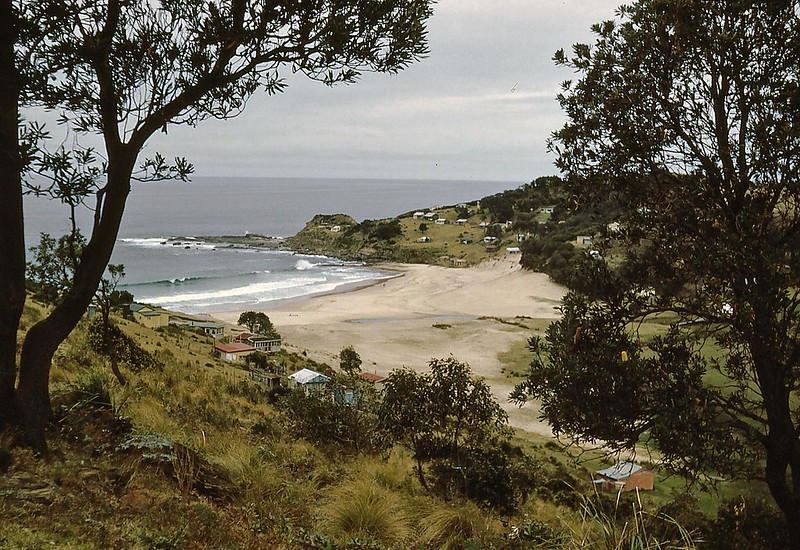 South Era Beach with its many little holiday cottages, is within Royal National Park, south of Sydney, 1953