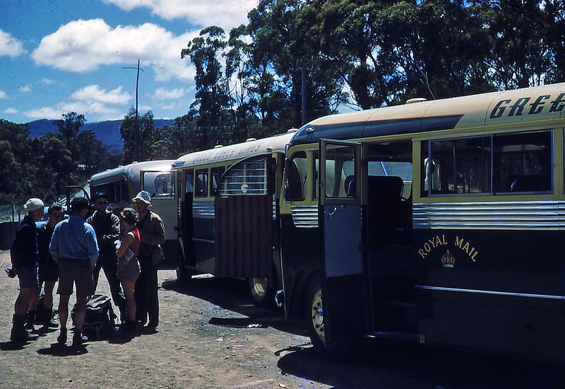 Buses at Derwent Bridge, Tasmania, 1953