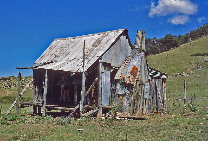 Bushwalkers in a shepherd's hut, Wingecarribee River, New South Wales, January 1955