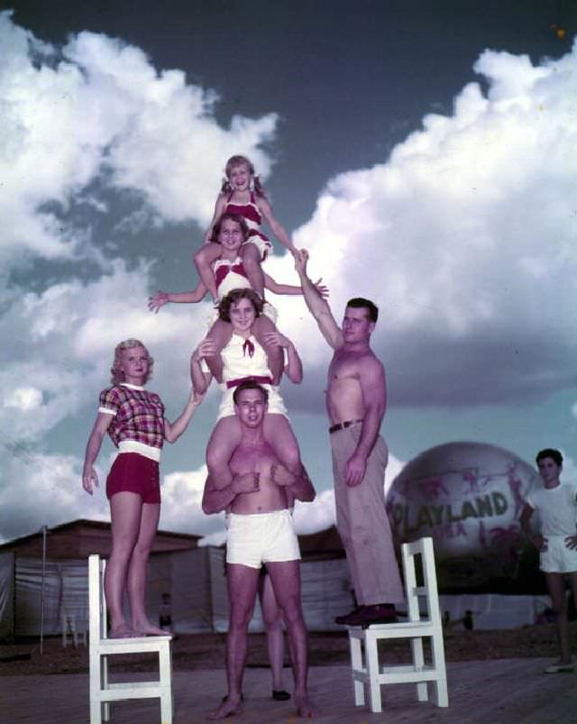 Gymnasts posed in a formation, Tallahassee, 1953