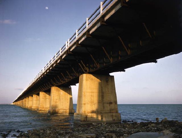 Overseas Highway bridge in the Florida Keys, circa 1955