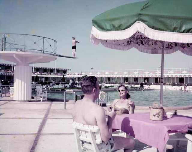 Poolside at the Eden Roc Cabana Club- Miami Beach, Florida, circa 1955
