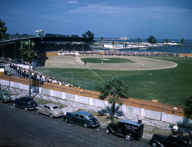 Baseball game at Al Lang Field in St. Petersburg, Florida, circa 1950