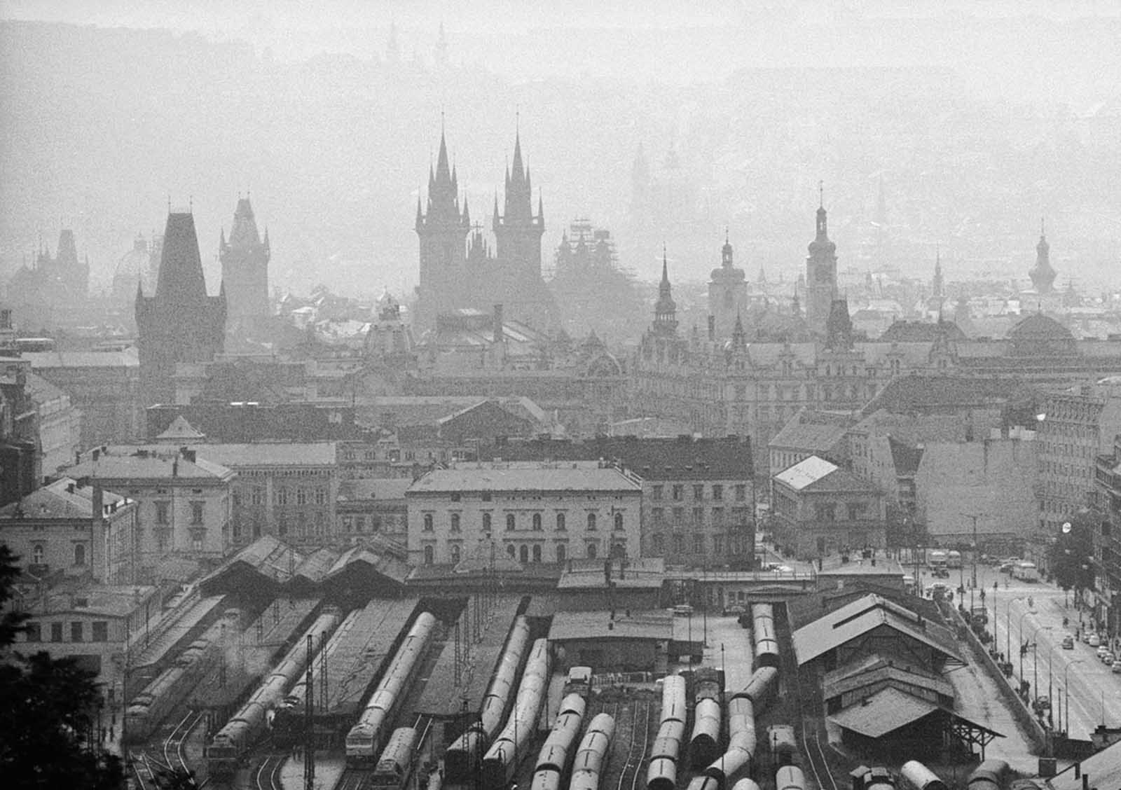 A view of the Czechoslovakian capital, Prague, from the surrounding hills, August 1968