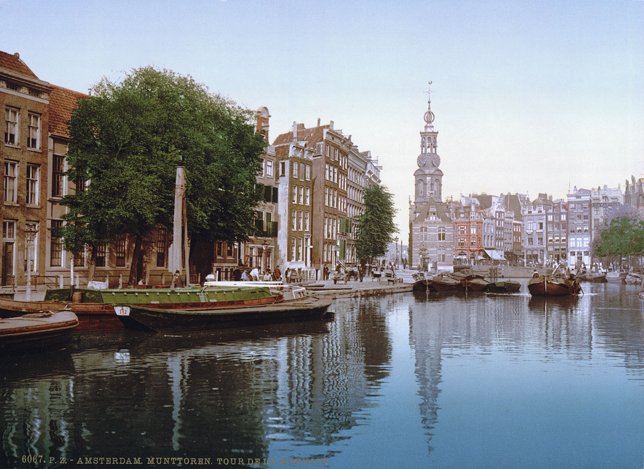 The Singel in Amsterdam, the Netherlands, looking towards the Muntplein and the Munttoren.