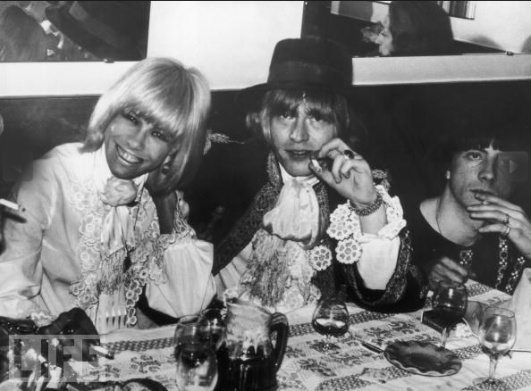 Anita Pallenberg and Rolling Stones guitarist Brian Jones attend a party in Cannes on May 6, 1967. That year, Pallenberg left Jones for bandmate Keith Richards while on holiday in Morocco.