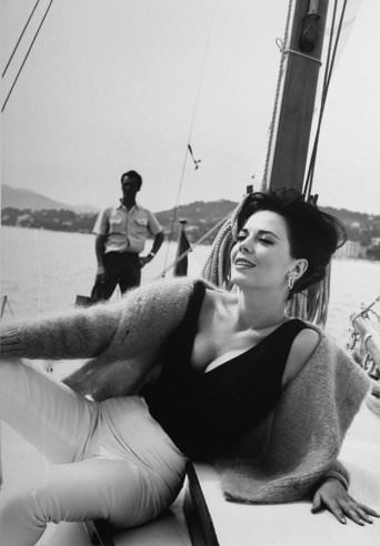 Natalie Wood relaxes on a sailboat during the 1962 Cannes Film Festival.