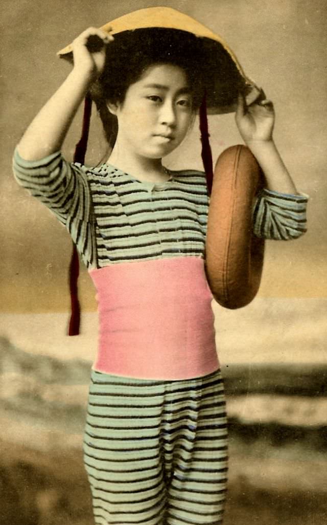 Japanese Bathing Beauties: Colorized Photos Of Young Geisha And Maiko Girls In Bathing Suits From 1868 to 1912